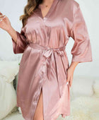 Plus Size Surplice Neck Tie Waist Robe - Body By J'ne