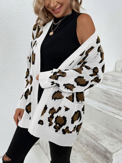 Leopard Open Front Dropped Shoulder Cardigan - Body By J'ne