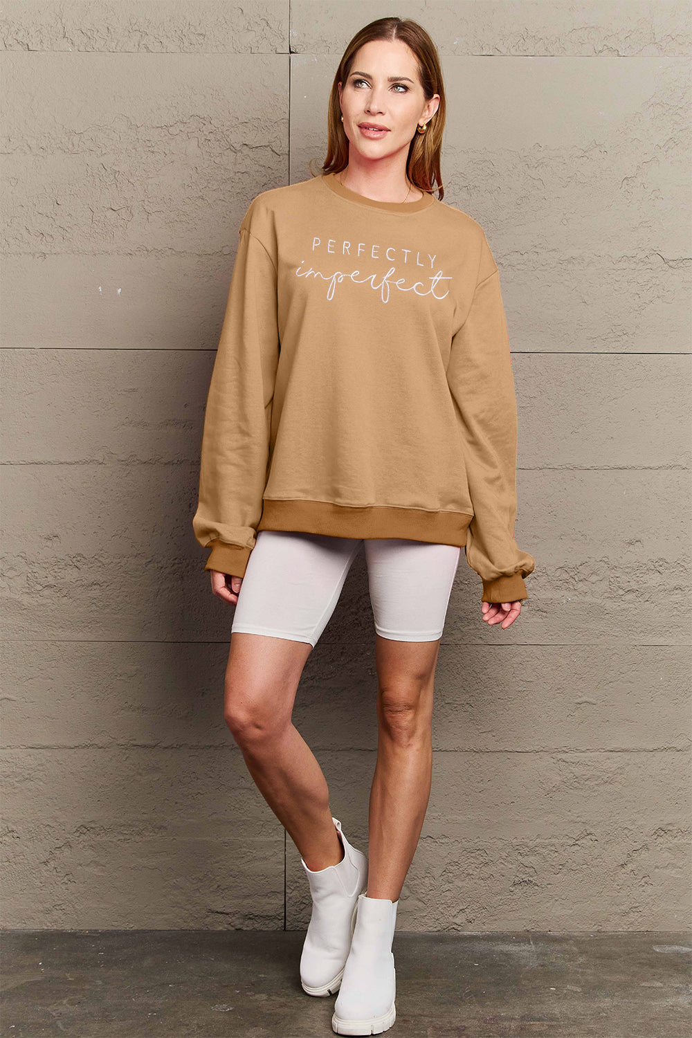 Full Size Graphic Round Neck Sweatshirt - Body By J'ne