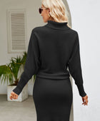 Turtle Neck Long Sleeve Ribbed Sweater Dress - Body By J'ne