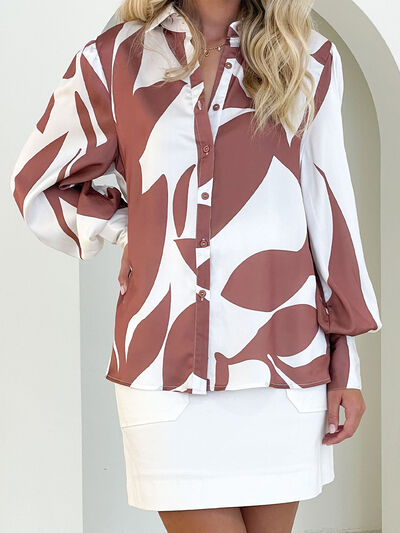 Printed Button Up Lantern Sleeve Shirt - Body By J'ne