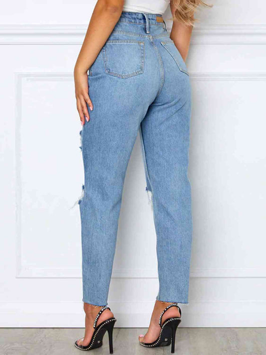 Distressed High Waist Straight Jeans - Body By J'ne