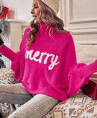 Rose Merry Letter Embroidered High Neck Sweater - Body By J'ne