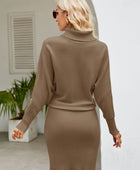 Turtle Neck Long Sleeve Ribbed Sweater Dress - Body By J'ne