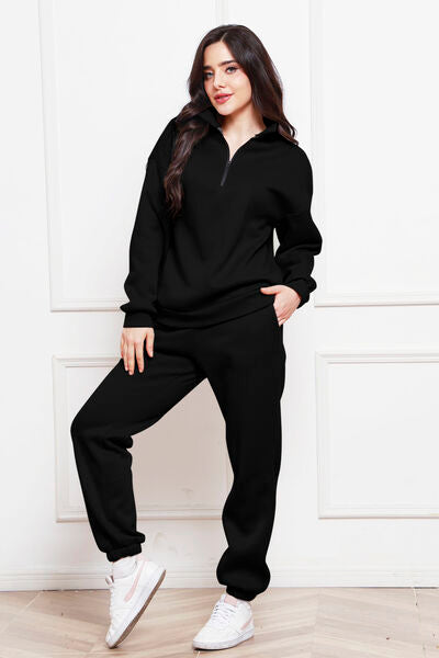 Half Zip Long Sleeve Sweatshirt and Pants Set - Body By J'ne