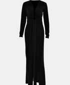 Ruched Slit Plunge Long Sleeve Dress - Body By J'ne