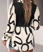 Collared Neck Black And White Color-Contrast Print Long Sleeve Shirt - Body By J'ne