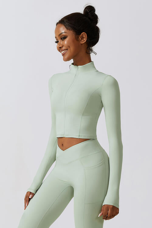 Zip Up Long Sleeve Cropped Active Top - Body By J'ne