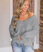 Frayed Hem Dropped Shoulder Sweater - Body By J'ne