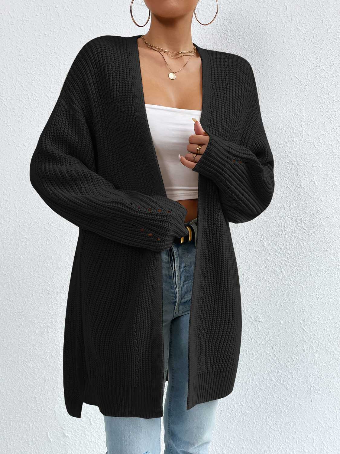 Open Front Dropped Shoulder Slit Cardigan - Body By J'ne
