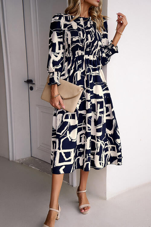 Printed Smocked Ruffle Hem Dress - Body By J'ne