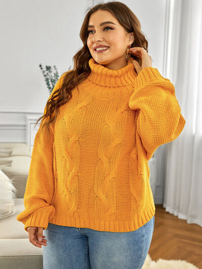 Cable-Knit Turtleneck Dropped Shoulder Sweater - Body By J'ne