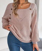 Openwork Buttoned Square Neck Sweater - Body By J'ne