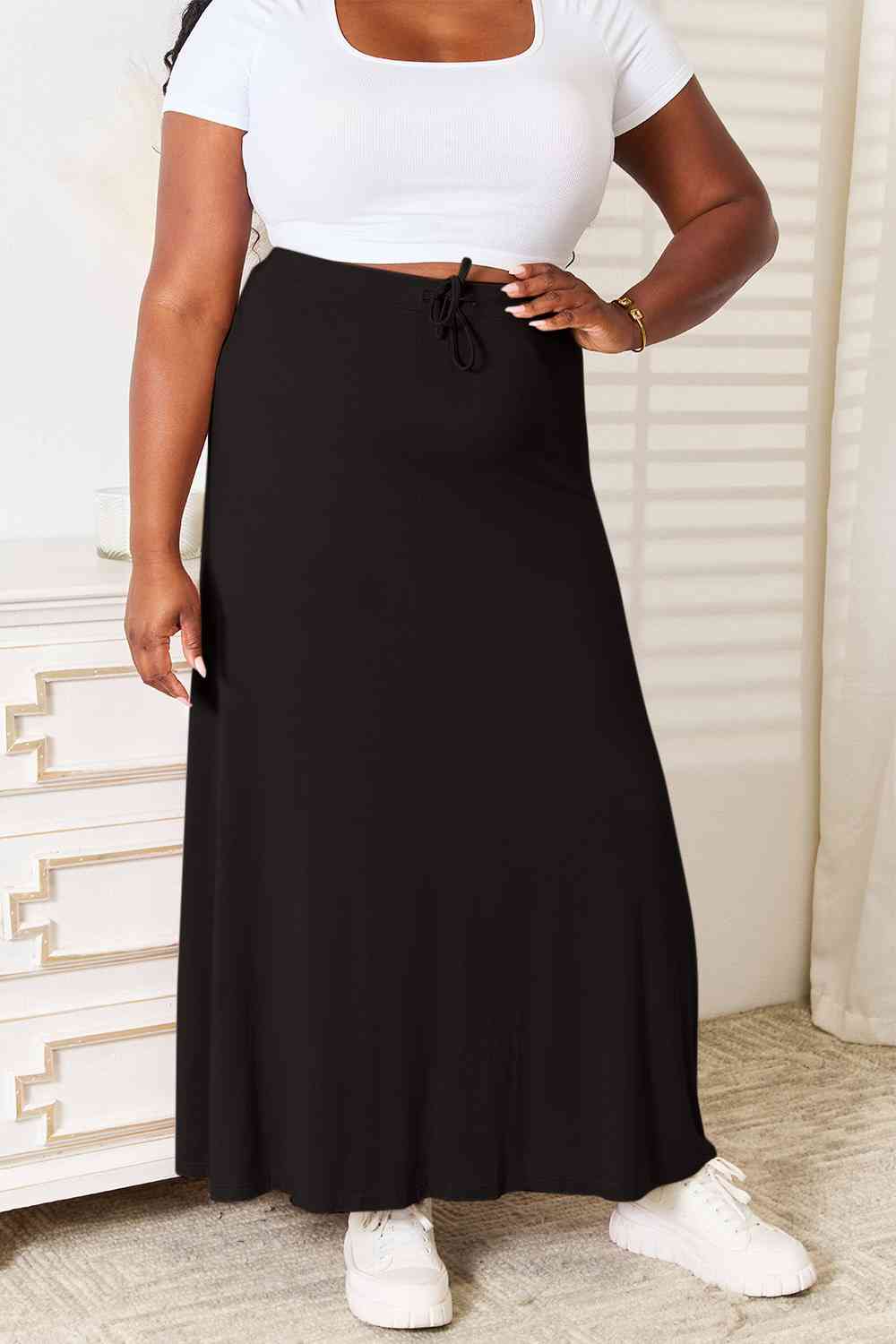 Full Size Soft Rayon Drawstring Waist Maxi Skirt Rayon - Body By J'ne