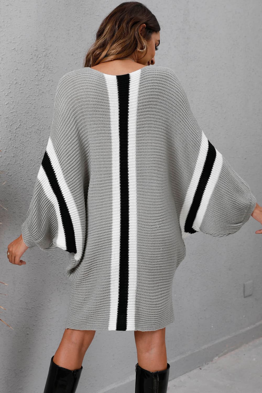 Ribbed Round Neck Long Sleeve Sweater Dress - Body By J'ne