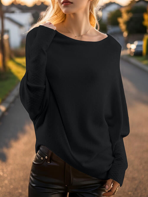 Texture Round Neck Long Sleeve Sweater - Body By J'ne