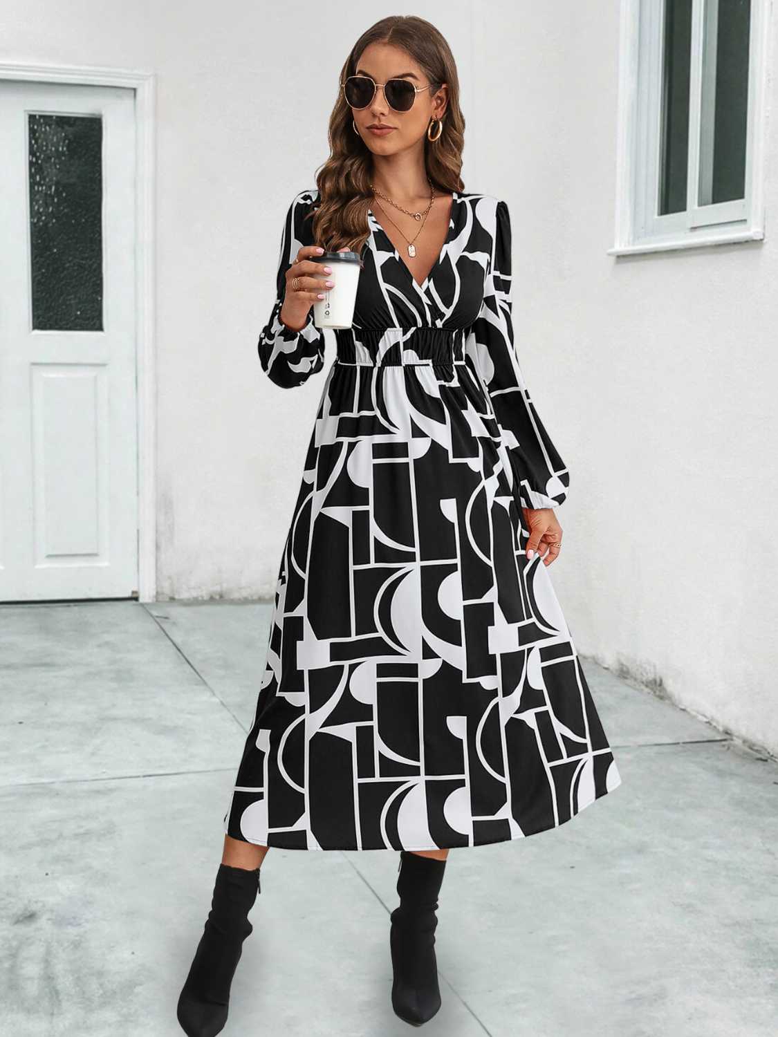 Surplice Neck Long Sleeve Midi Dress - Body By J'ne