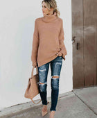 Turtleneck Dropped Shoulder Slit Sweater - Body By J'ne