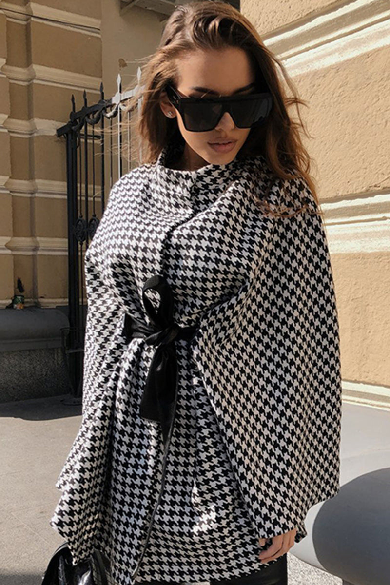 Houndstooth Tie Waist Trench Coat - Body By J'ne