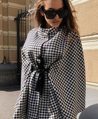 Houndstooth Tie Waist Trench Coat - Body By J'ne