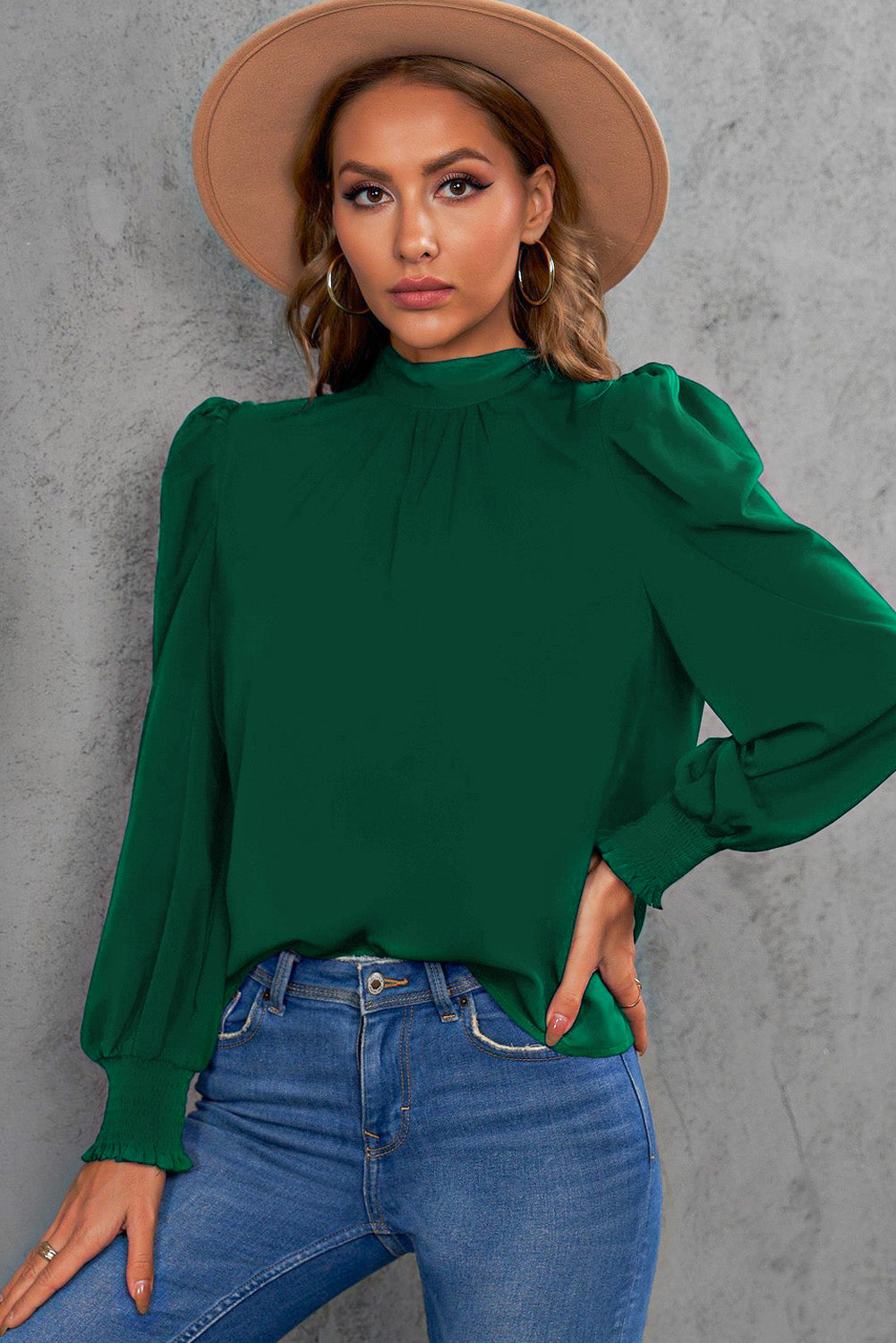 Mock Neck Puff Sleeve Blouse - Body By J'ne