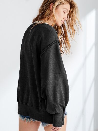 Slit Round Neck Dropped Shoulder T-Shirt - Body By J'ne