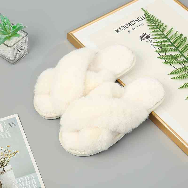 Faux Fur Crisscross Strap Slippers - Body By J'ne