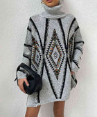 Turtleneck Slit Geometric Sweater - Body By J'ne