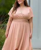 Plus Size Wide Waistband Surplice Neck Flutter Sleeve Midi Dress - Body By J'ne