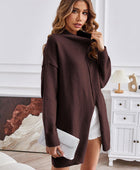 Exposed Seam Mock Neck Slit Sweater - Body By J'ne