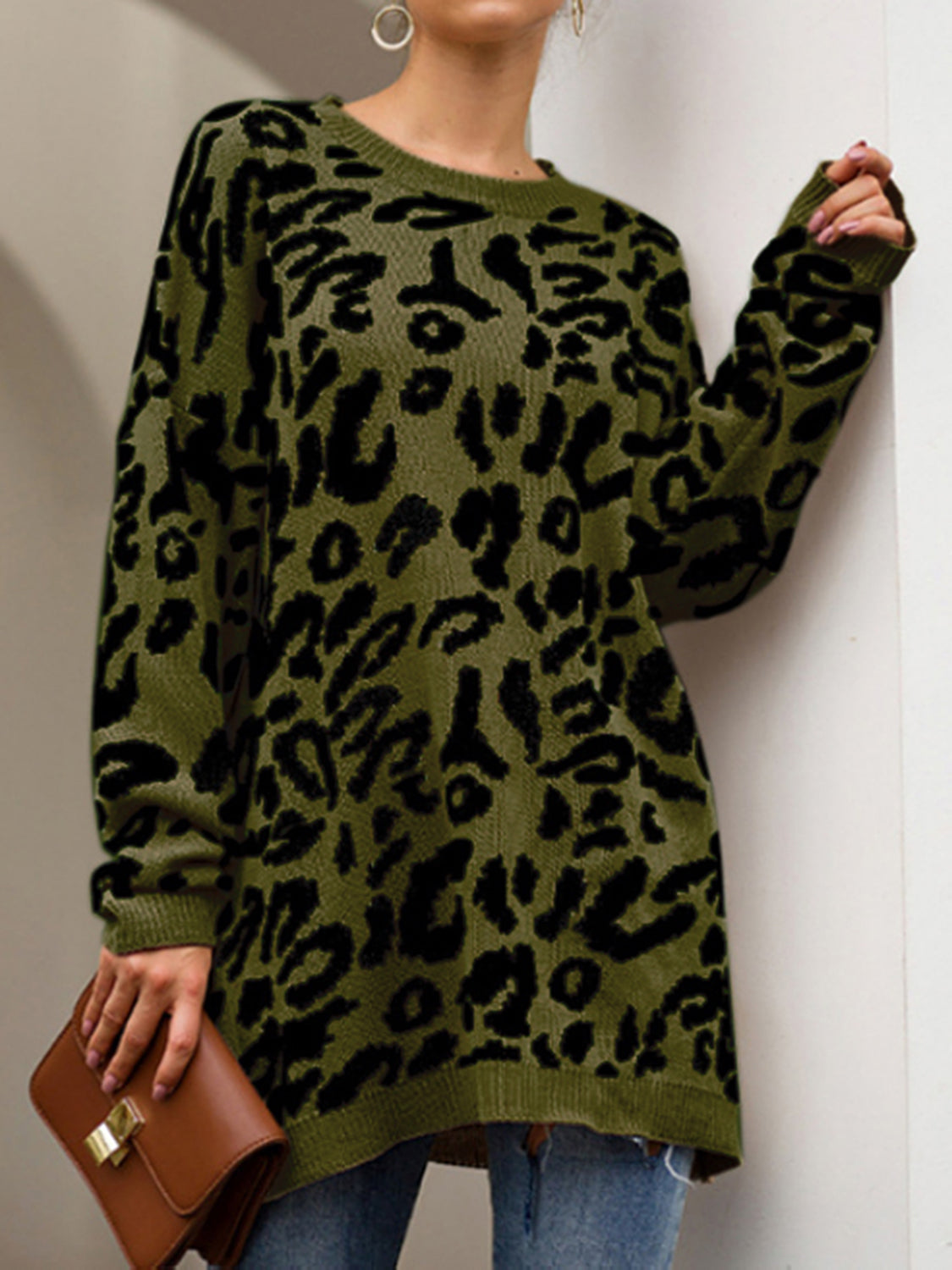 Leopard Round Neck Tunic Sweater - Body By J'ne