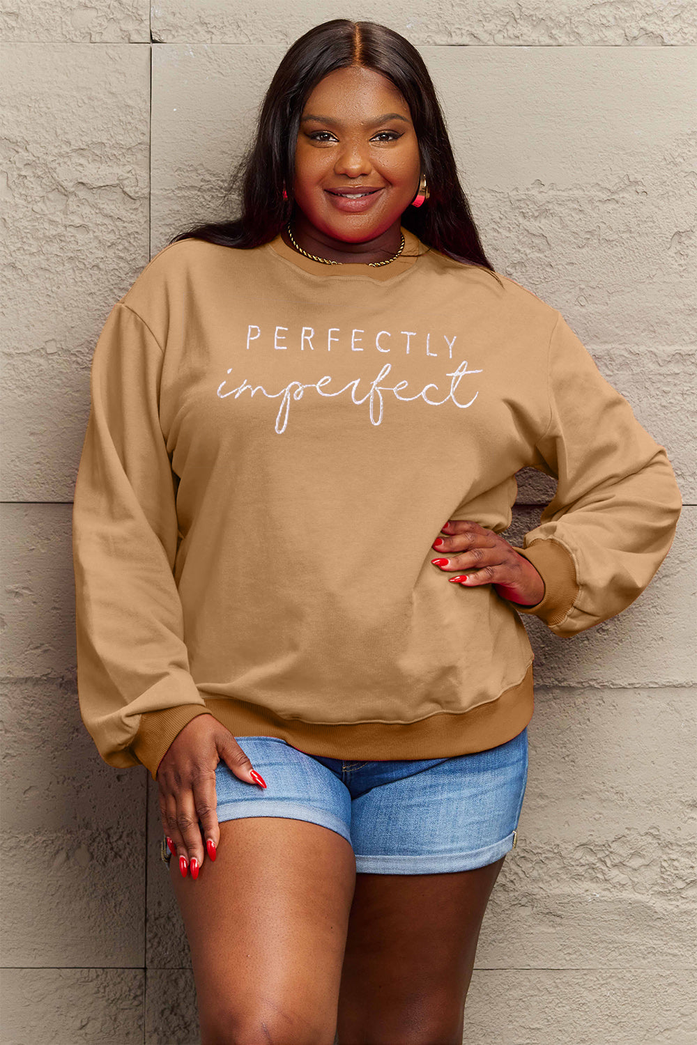 Full Size Graphic Round Neck Sweatshirt - Body By J'ne