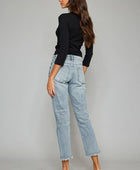 Kancan High Waist Button Fly Raw Hem Cropped Straight Jeans - Body By J'ne