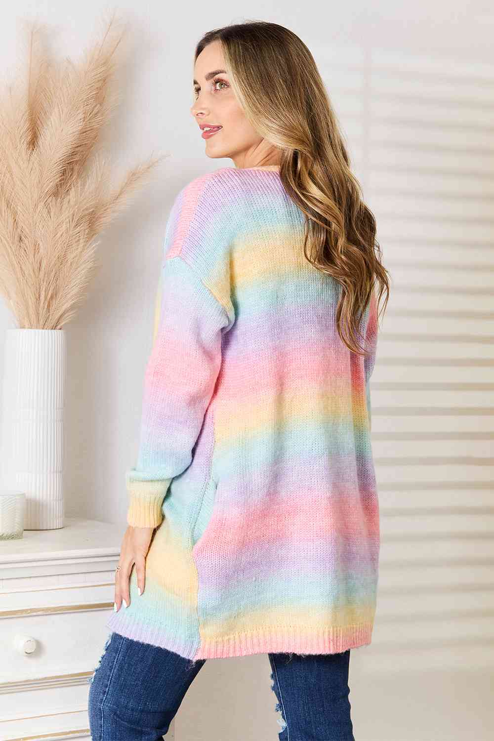 Multicolored Gradient Open Front Longline Cardigan - Body By J'ne