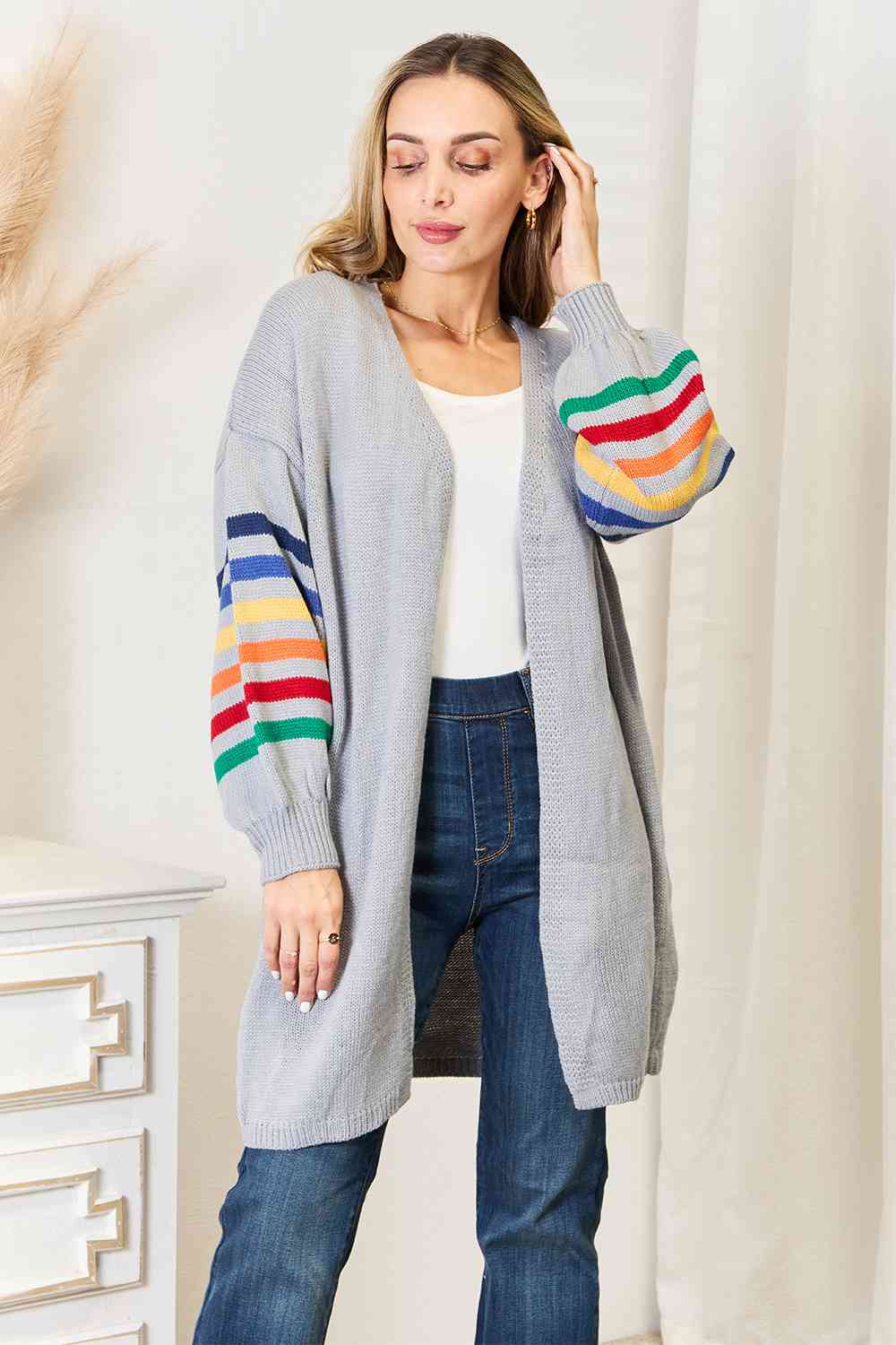 Multicolored Stripe Open Front Longline Cardigan - Body By J'ne