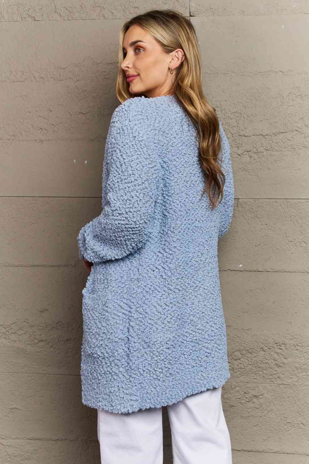 Falling For You Full Size Open Front Popcorn Cardigan - Body By J'ne