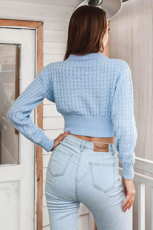 Round Neck Long Sleeve Cropped Sweater - Body By J'ne