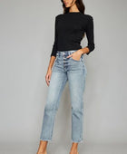 Kancan High Waist Button Fly Raw Hem Cropped Straight Jeans - Body By J'ne