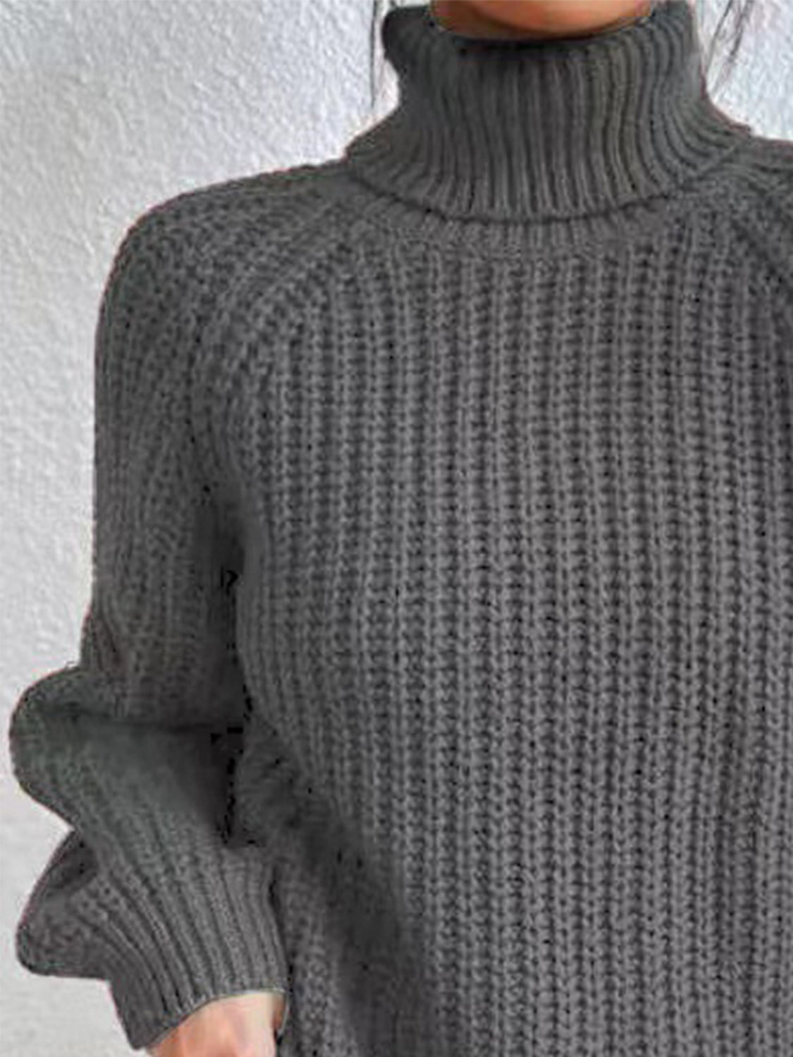 Full Size Turtleneck Rib-Knit Slit Sweater - Body By J'ne