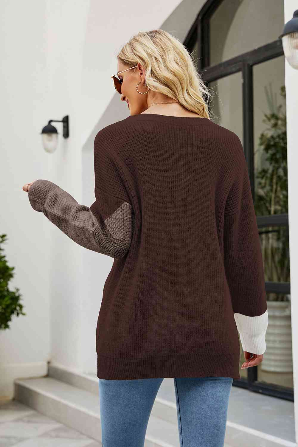 Color Block Round Neck Sweater - Body By J'ne