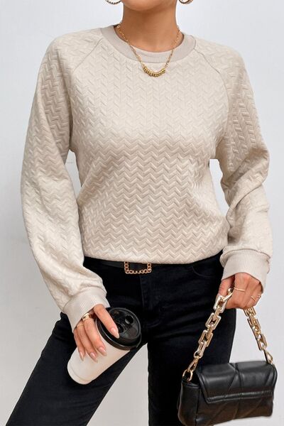 Texture Round Neck Long Sleeve Sweatshirt - Body By J'ne