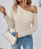 Lace Detail Asymmetrical Neck Long Sleeve T-Shirt - Body By J'ne