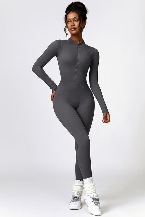 Half Zip Long Sleeve Active Jumpsuit - Body By J'ne