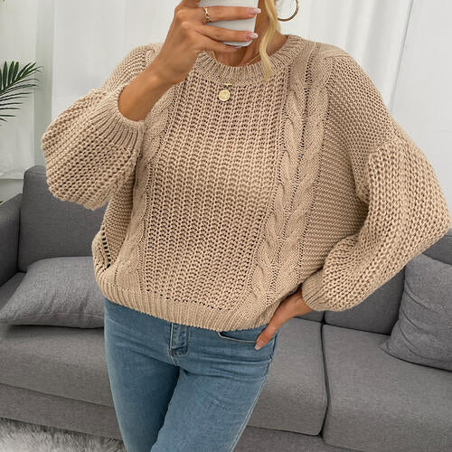 Openwork Round Neck Dropped Shoulder Sweater - Body By J'ne