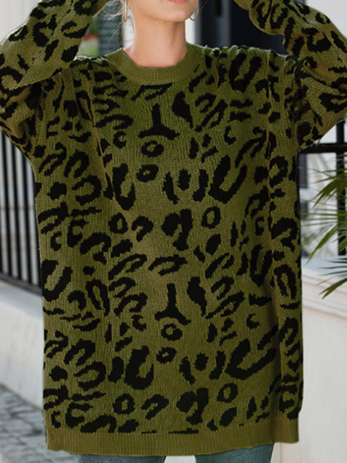Leopard Round Neck Tunic Sweater - Body By J'ne