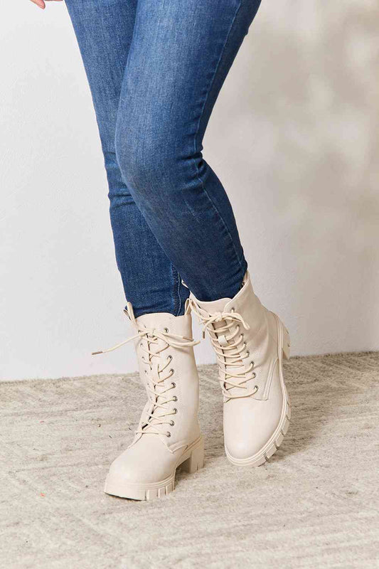 Zip Back Lace-up Front Combat Boots - Body By J'ne