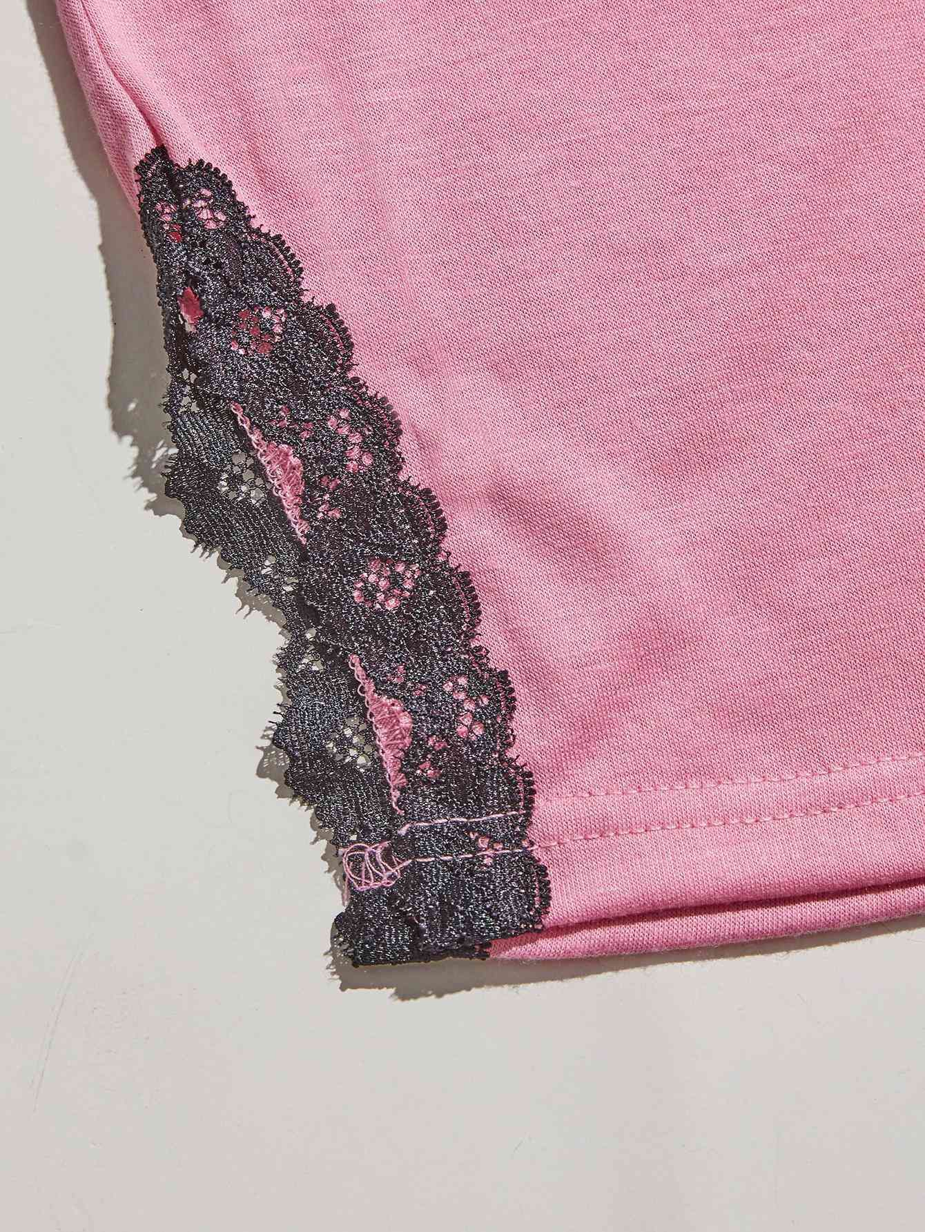 V-Neck Lace Trim Slit Cami and Pants Pajama Set - Body By J'ne