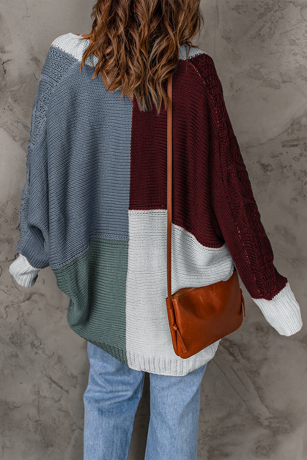 Color Block Cable-Knit Batwing Sleeve Cardigan - Body By J'ne