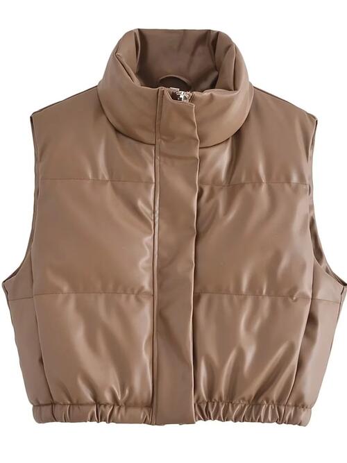PU Leather Zip Up Drawstring Vest - Body By J'ne