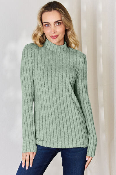 Full Size Ribbed Mock Neck Long Sleeve T-Shirt - Body By J'ne